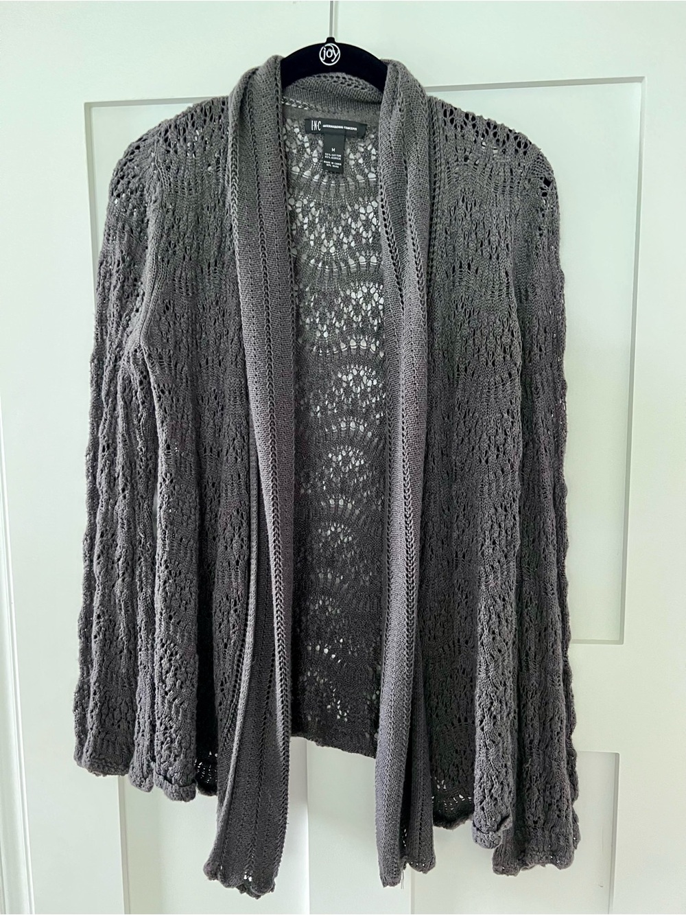 INC International Concepts Charcoal Open-Knit Draped Cardigan